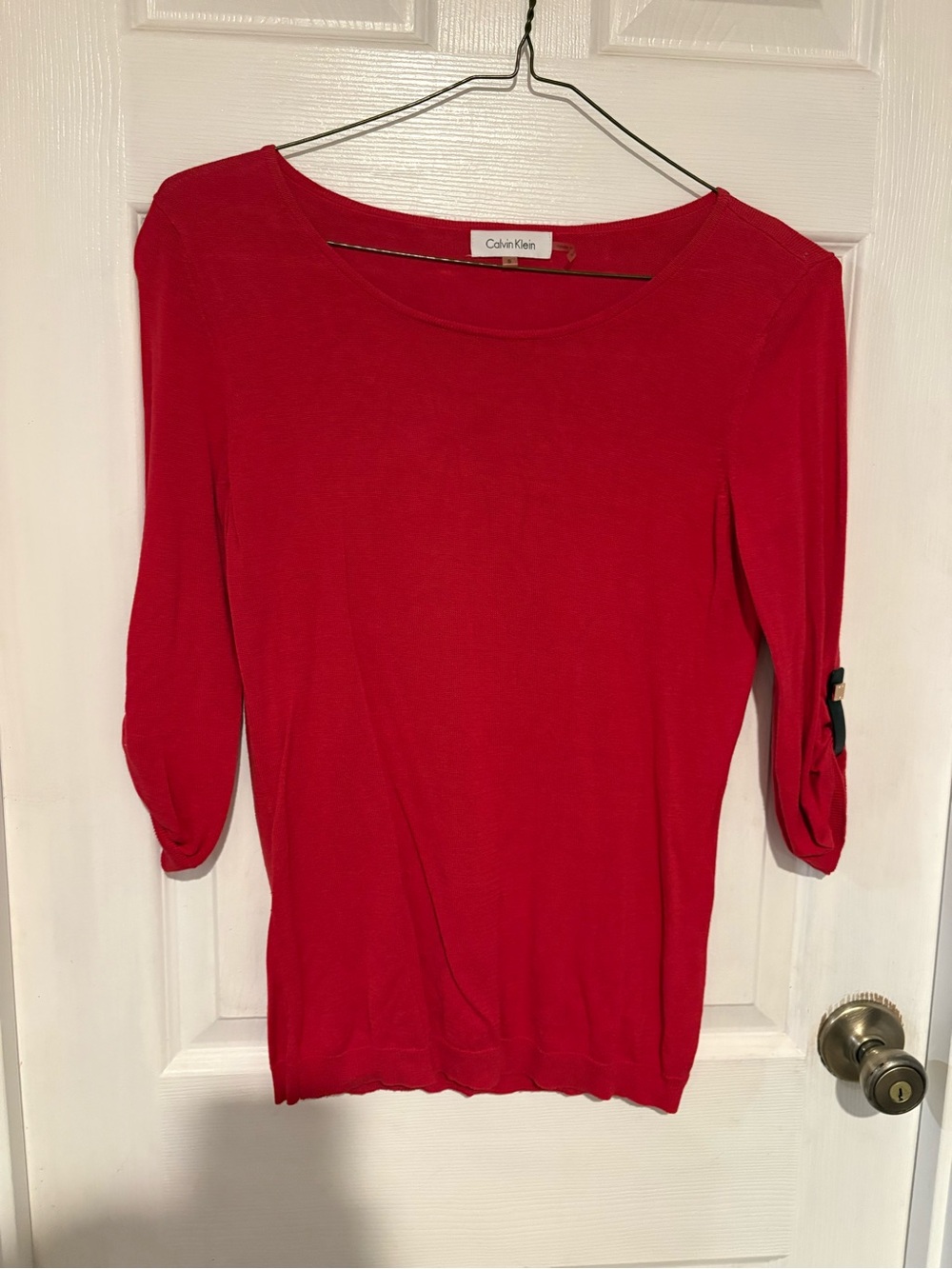 Calvin Klein Red Knit Top with Black Tab Detail